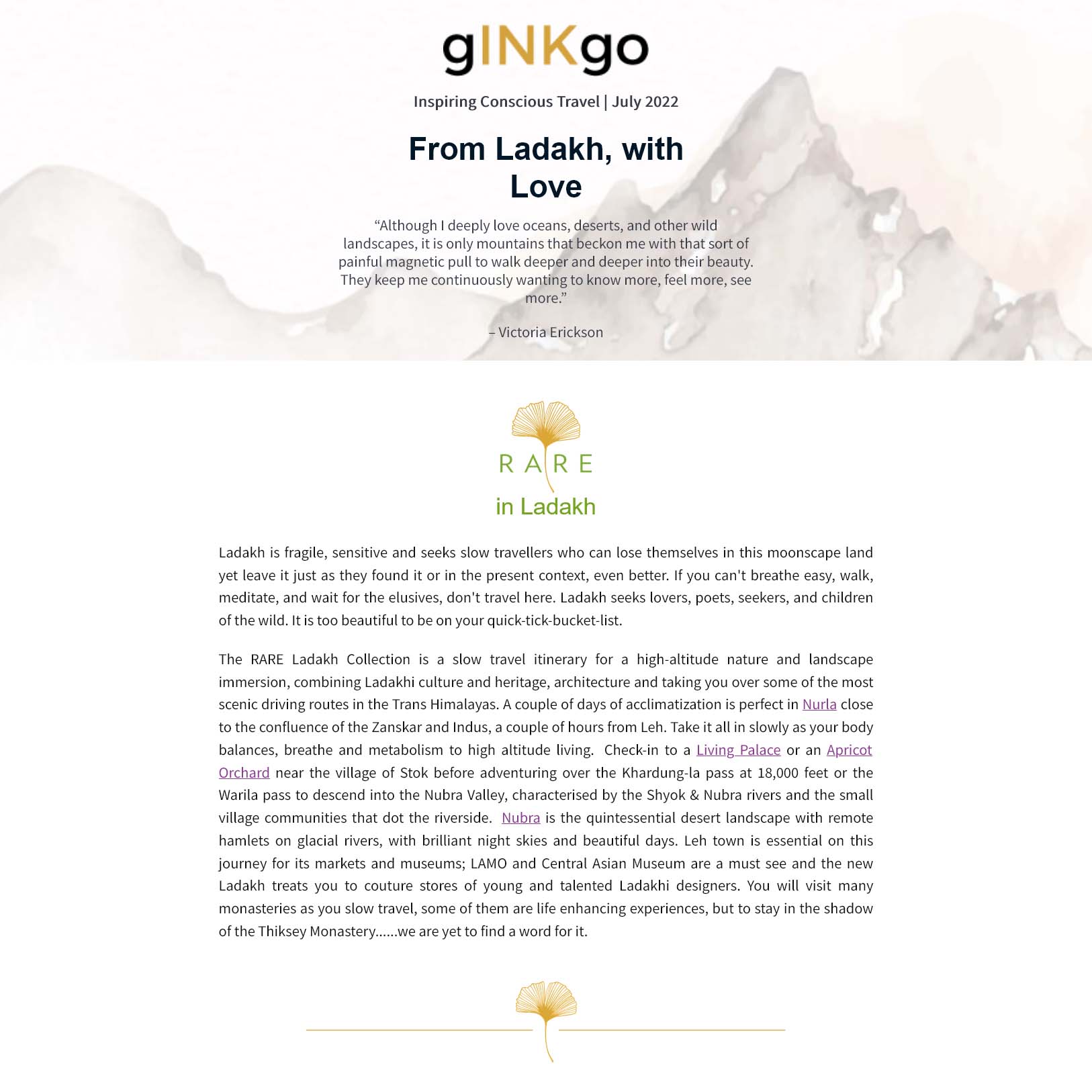  gINKgo | The RARE Newsletter | From Ladakh, with Love | Vol 69 | July 2022