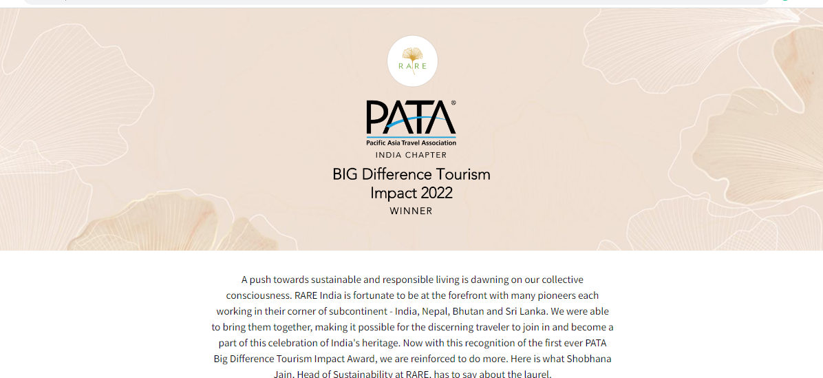 gINKgo I RARE India wins PATA BIG Difference Tourism Impact Award 2022