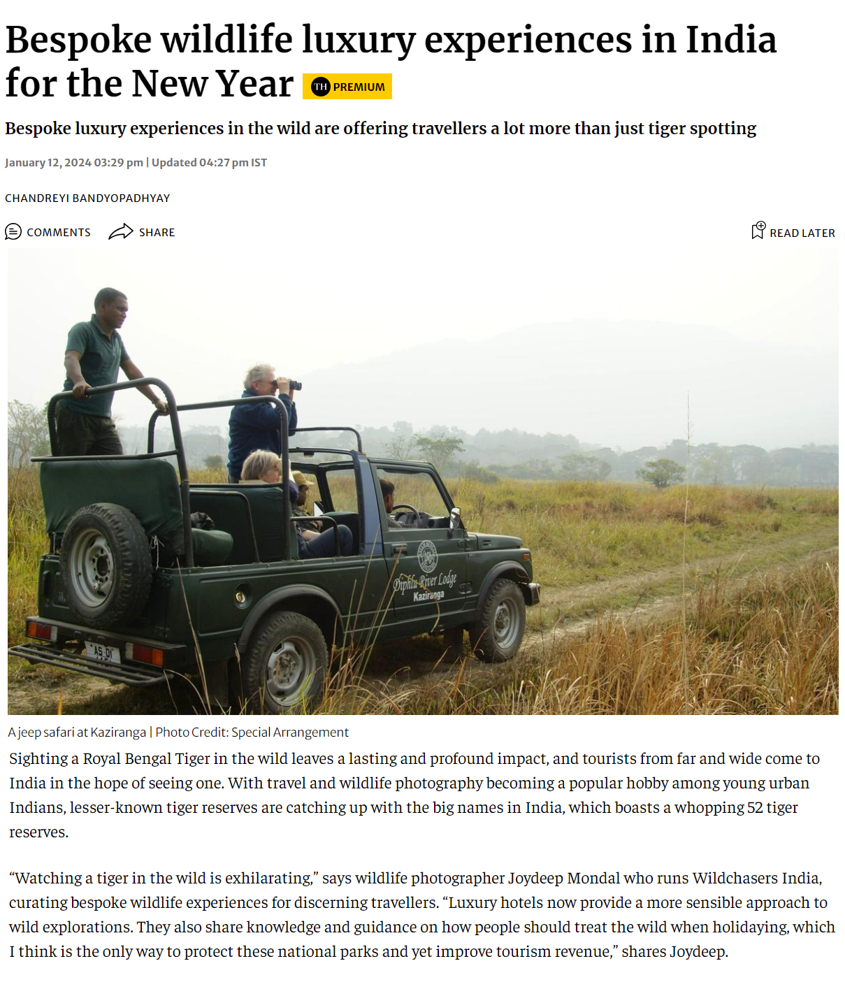Bespoke wildlife luxury experiences in India for the New Year
